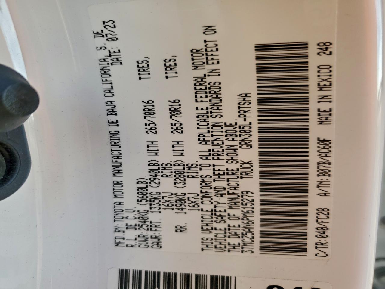 2023 Toyota Tacoma Double Cab VIN: 3TMCZ5ANGPMG15279 Lot: 95064075