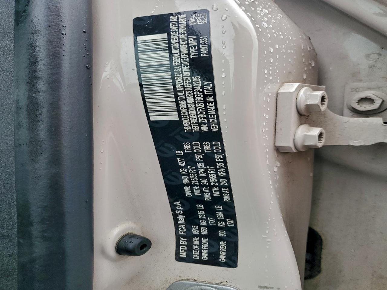 2016 Fiat 500X Easy VIN: ZFBCFXBT6GP340205 Lot: 93528665