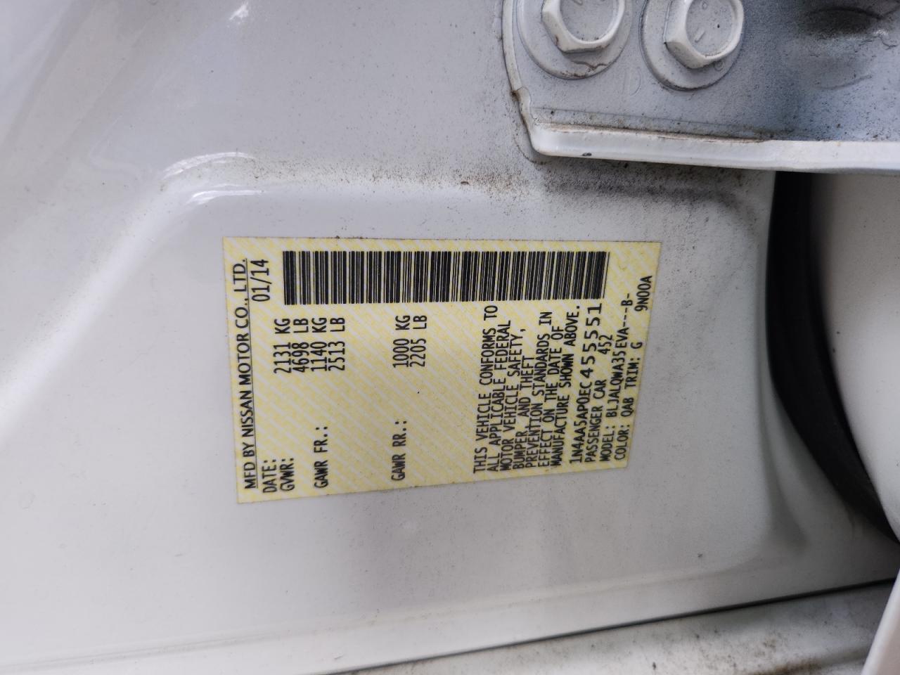 2014 Nissan Maxima S VIN: 1N4AA5AP0EC455551 Lot: 91290655