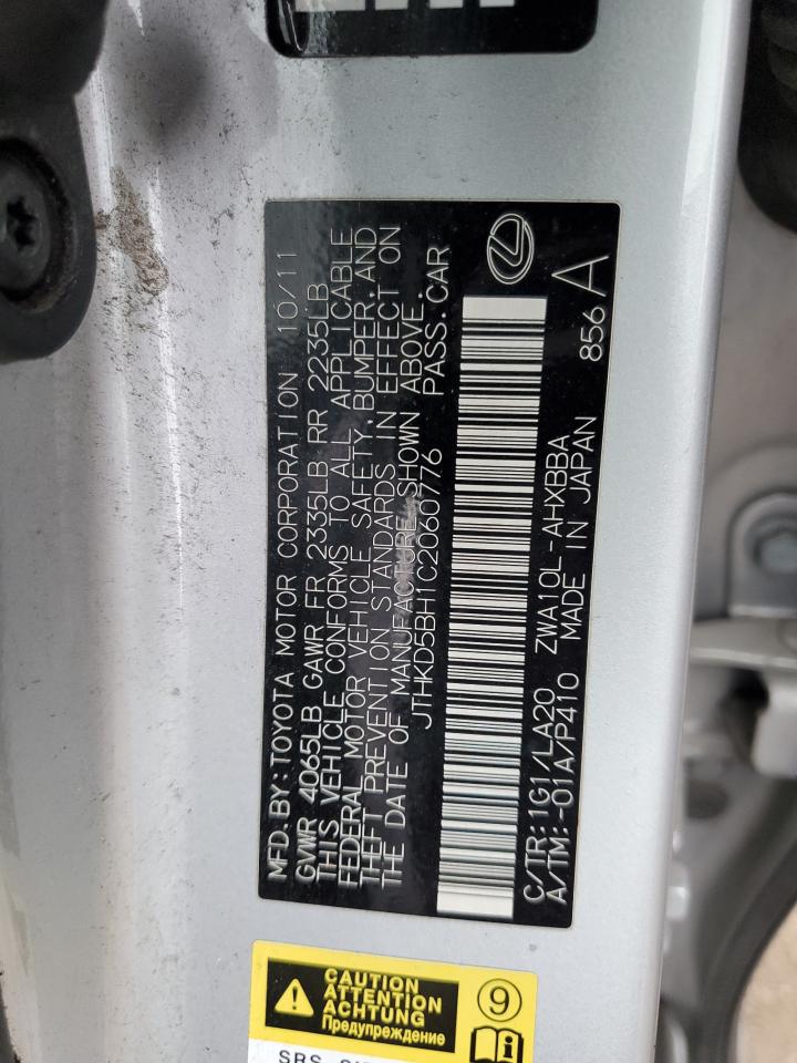 2012 Lexus Ct 200 VIN: JTHKD5BH1C2060776 Lot: 92715175