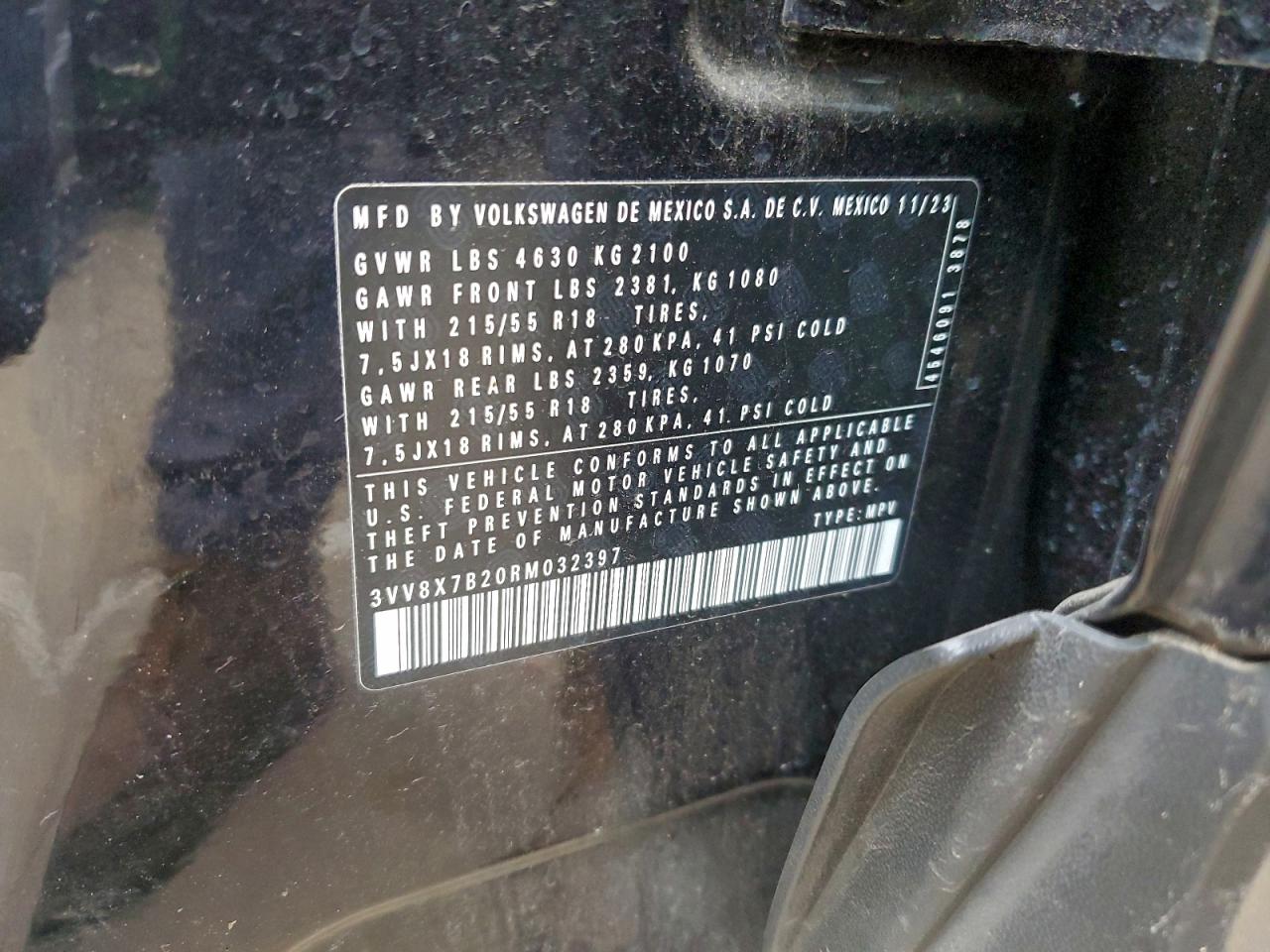 2024 Volkswagen Taos S VIN: 3VV8X7B20RM032397 Lot: 93742425