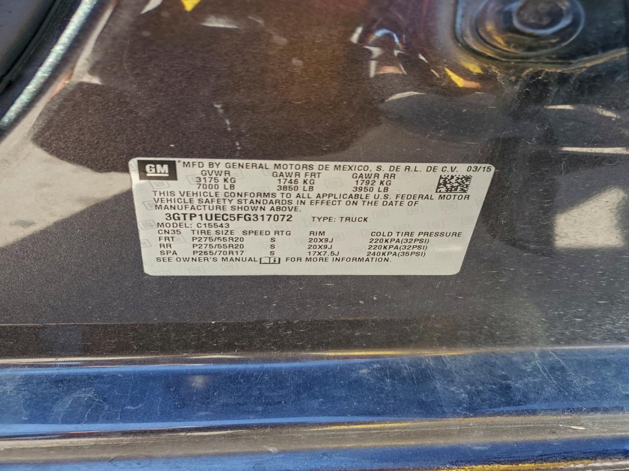 2015 GMC Sierra C1500 Sle VIN: 3GTP1UEC5FG317072 Lot: 91987905