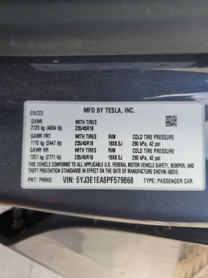 2023 Tesla Model 3 VIN: 5YJ3E1EA8PF579868 Lot: 91212895