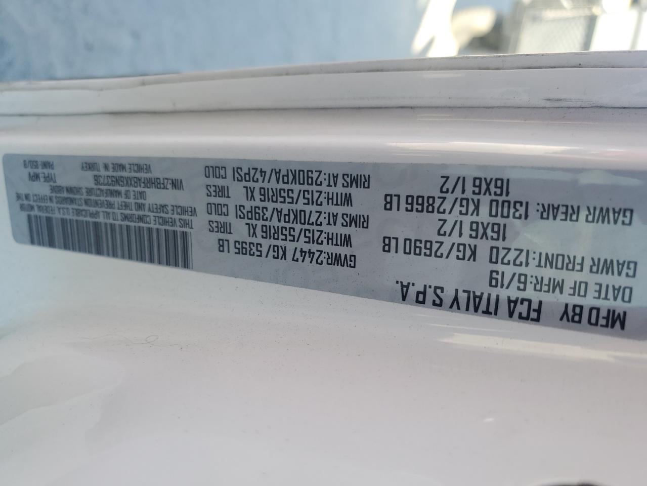 2019 Ram Promaster City VIN: ZFBHRFABXK6N93736 Lot: 92024135