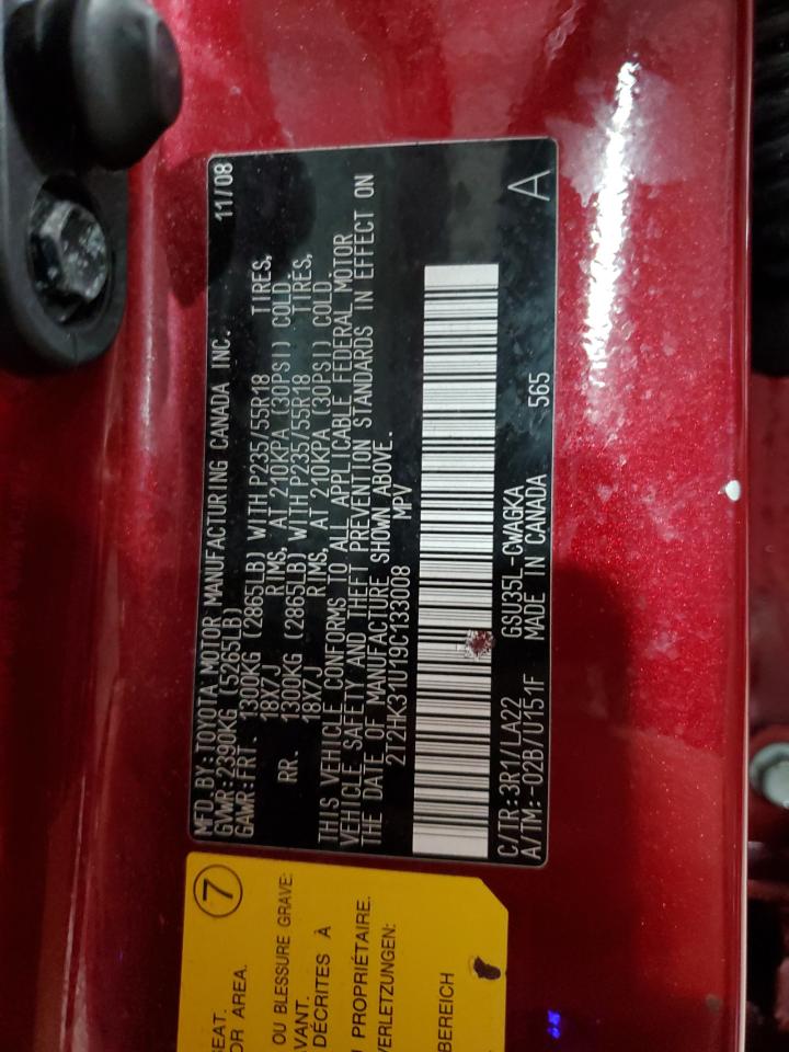 2009 Lexus Rx 350 VIN: 2T2HK31U19C133008 Lot: 91832625