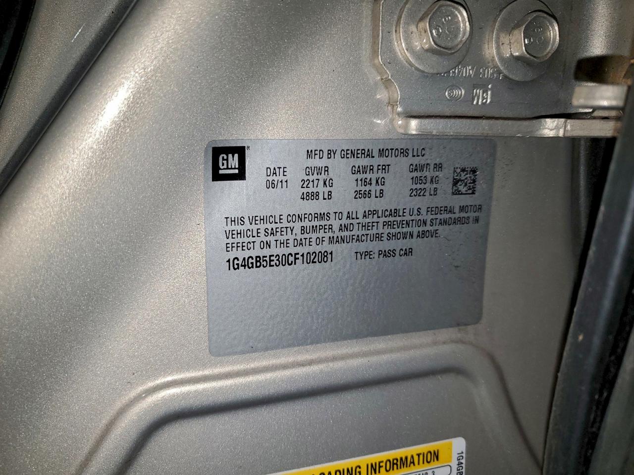 2012 Buick Lacrosse Convenience VIN: 1G4GB5E30CF102081 Lot: 94151135