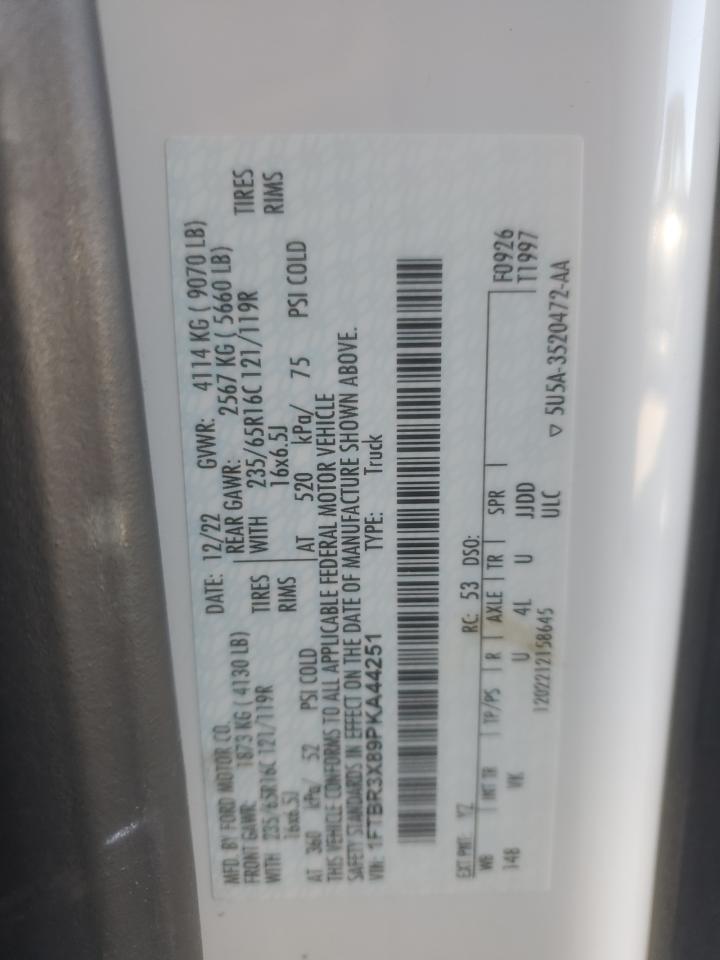 2023 Ford Transit T-250 VIN: 1FTBR3X89PKA44251 Lot: 90849165