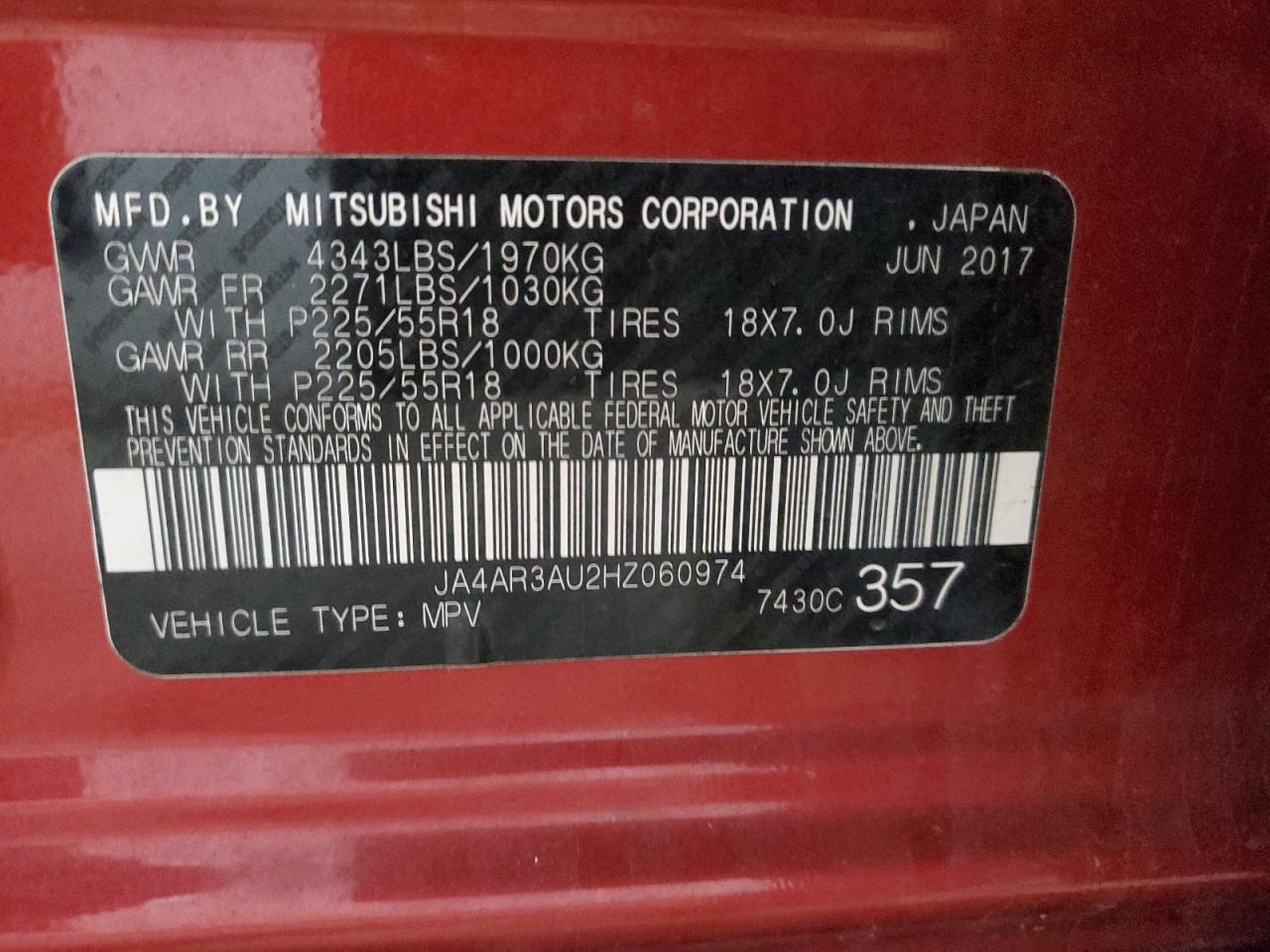 2017 Mitsubishi Outlander Sport Es VIN: JA4AR3AU2HZ060974 Lot: 93708445