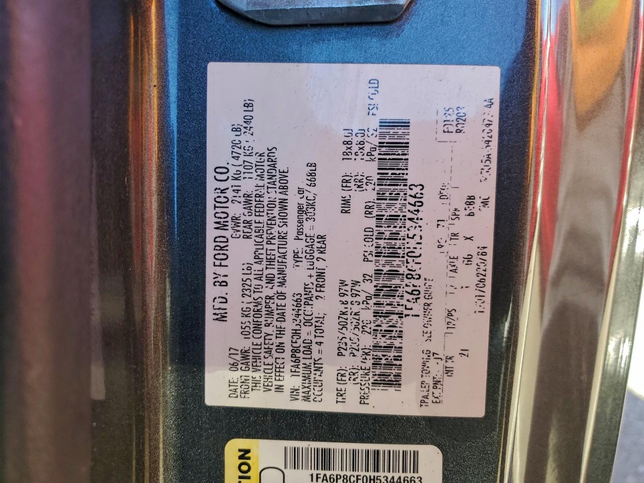 2017 Ford Mustang Gt VIN: 1FA6P8CF0H5344663 Lot: 94345515