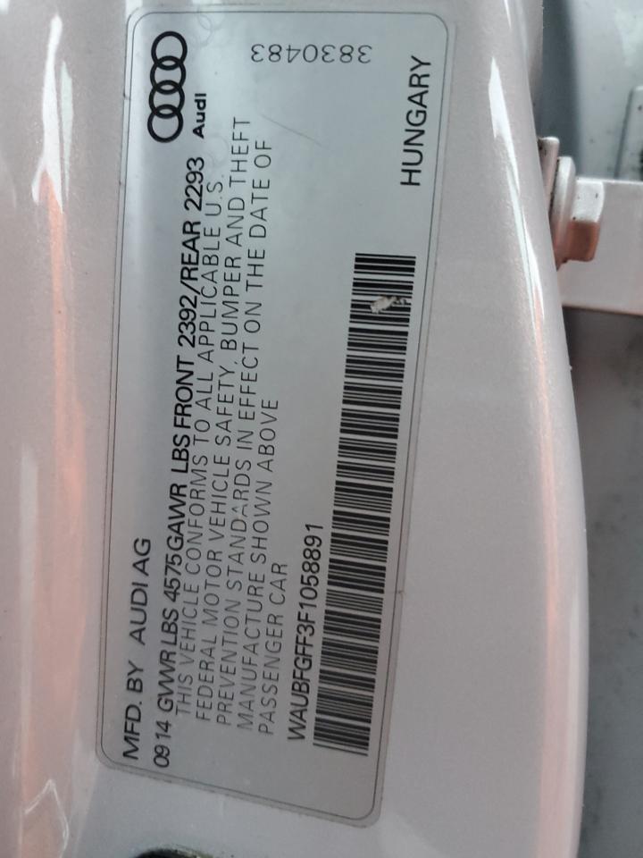 2015 Audi A3 Premium VIN: WAUBFGFF3F1058891 Lot: 93440135