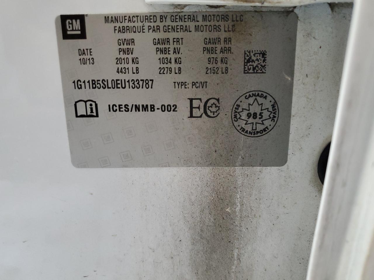 2014 Chevrolet Malibu Ls VIN: 1G11B5SL0EU133787 Lot: 91109265