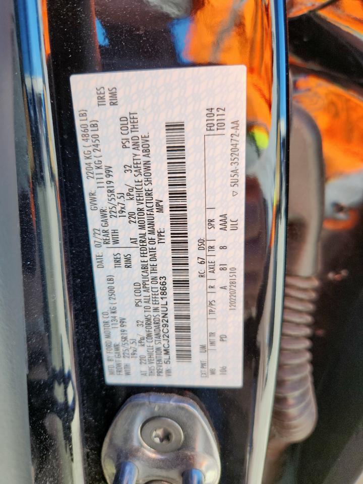 2022 Lincoln Corsair Reserve VIN: 5LMCJ2C92NUL18663 Lot: 92562525