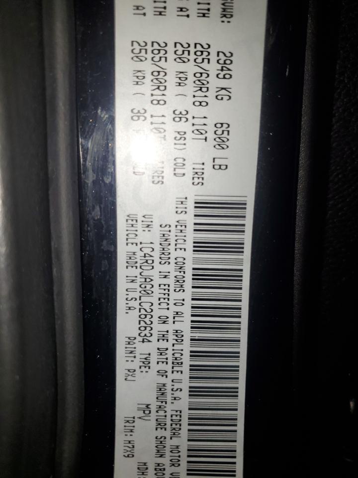 2020 Dodge Durango Sx VIN: 1C4RDJAG0LC262634 Lot: 93790985