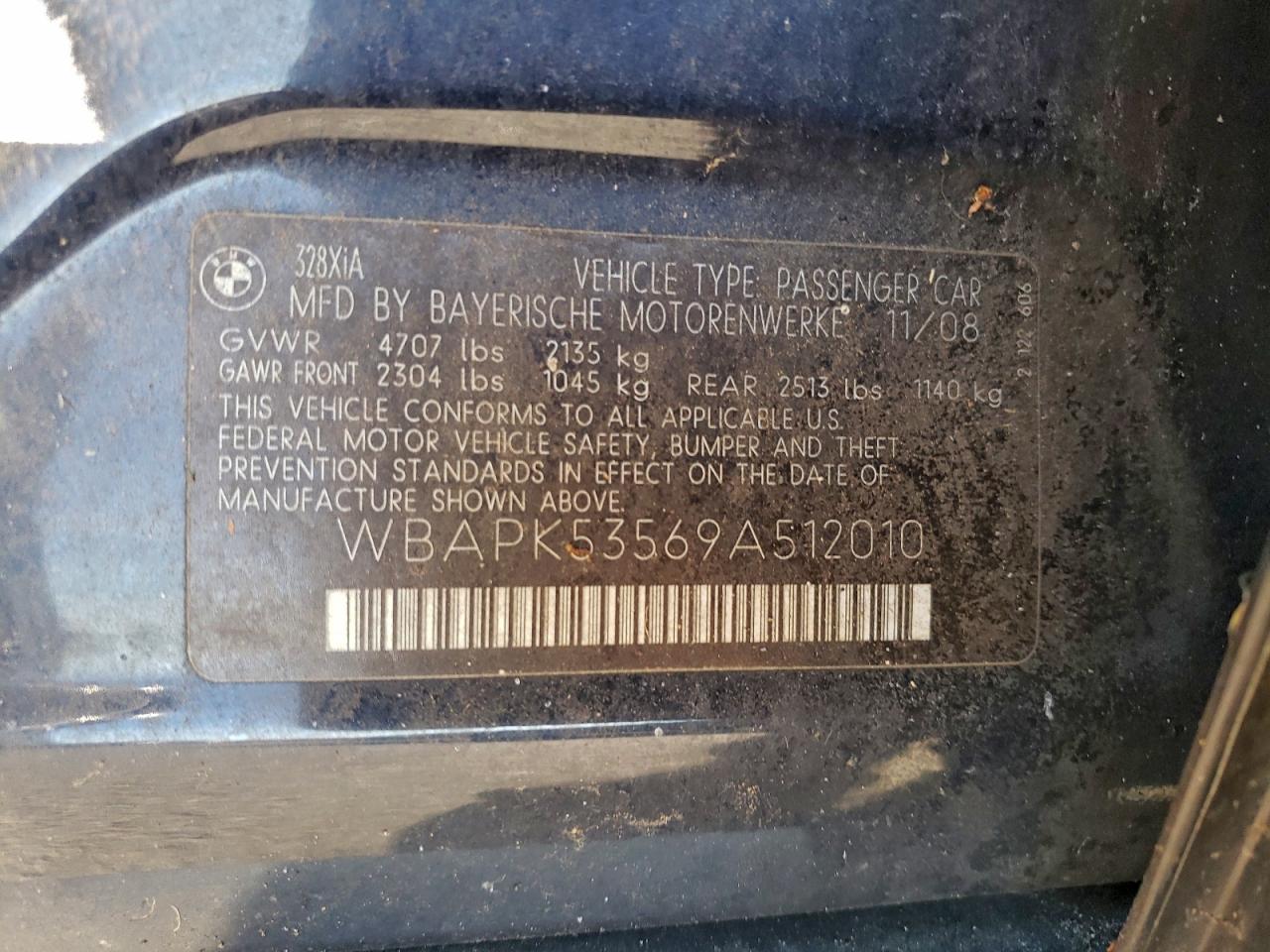 2009 BMW 328 Xi Sulev VIN: WBAPK53569A512010 Lot: 93021495