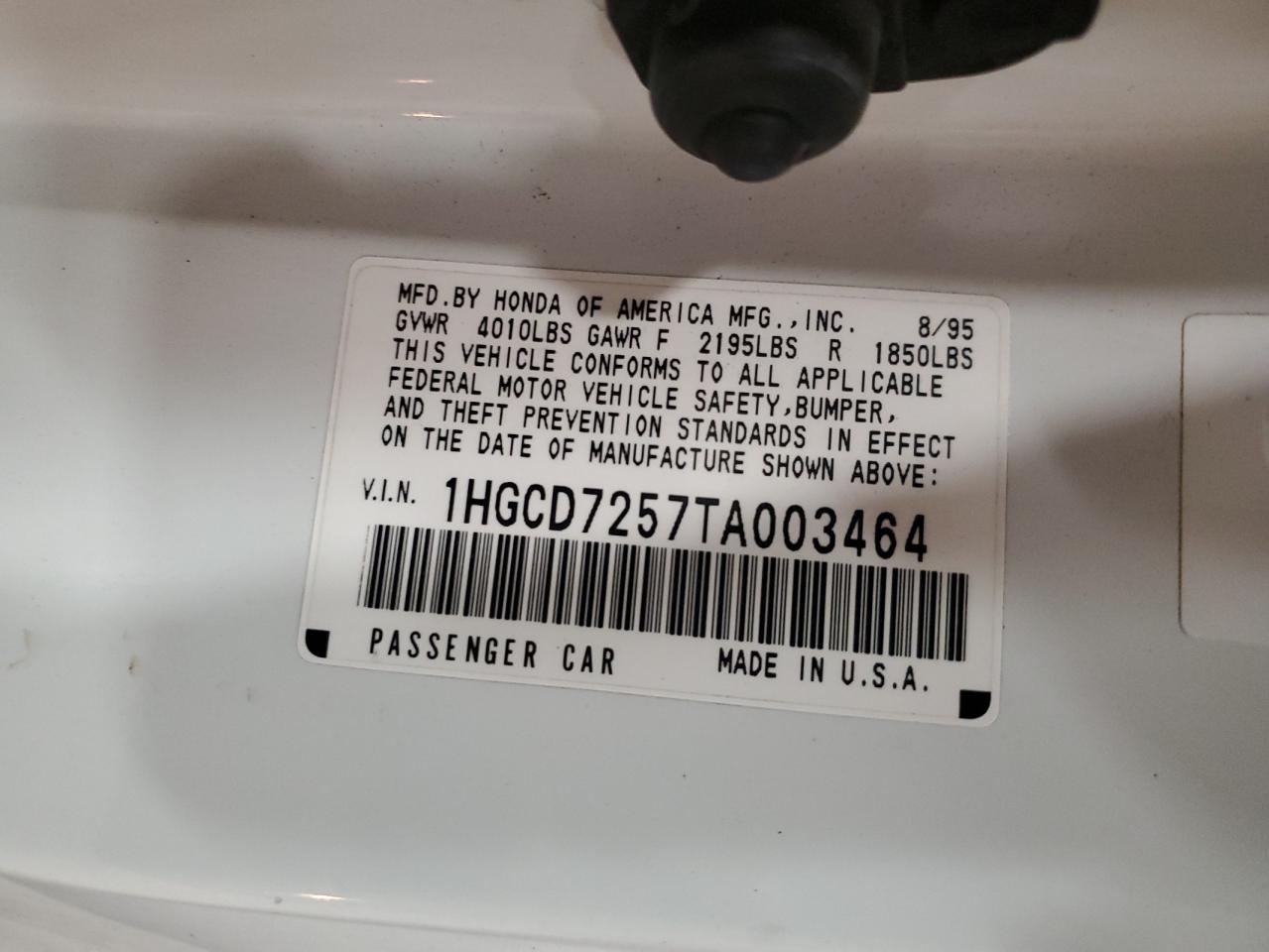 1996 Honda Accord Ex VIN: 1HGCD7257TA003464 Lot: 92899095