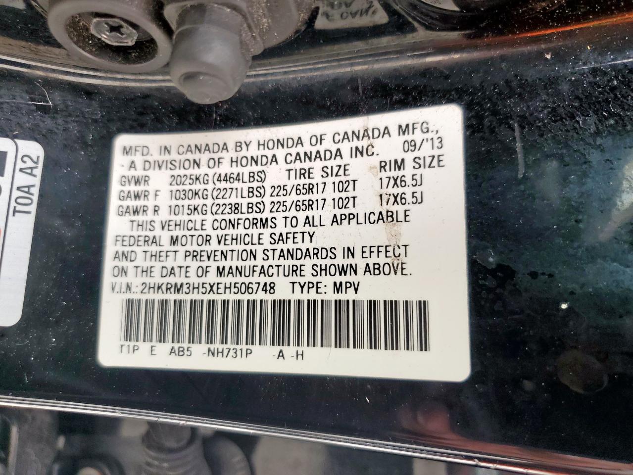 2014 Honda Cr-V Ex VIN: 2HKRM3H5XEH506748 Lot: 92811895