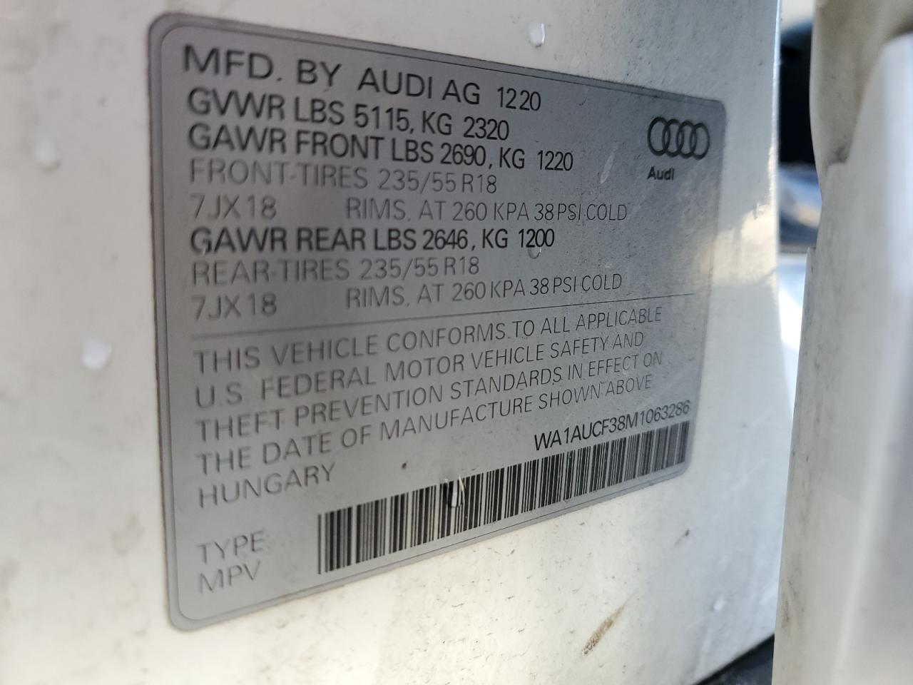 2021 Audi Q3 Premium 40 VIN: WA1AUCF38M1063286 Lot: 93543455