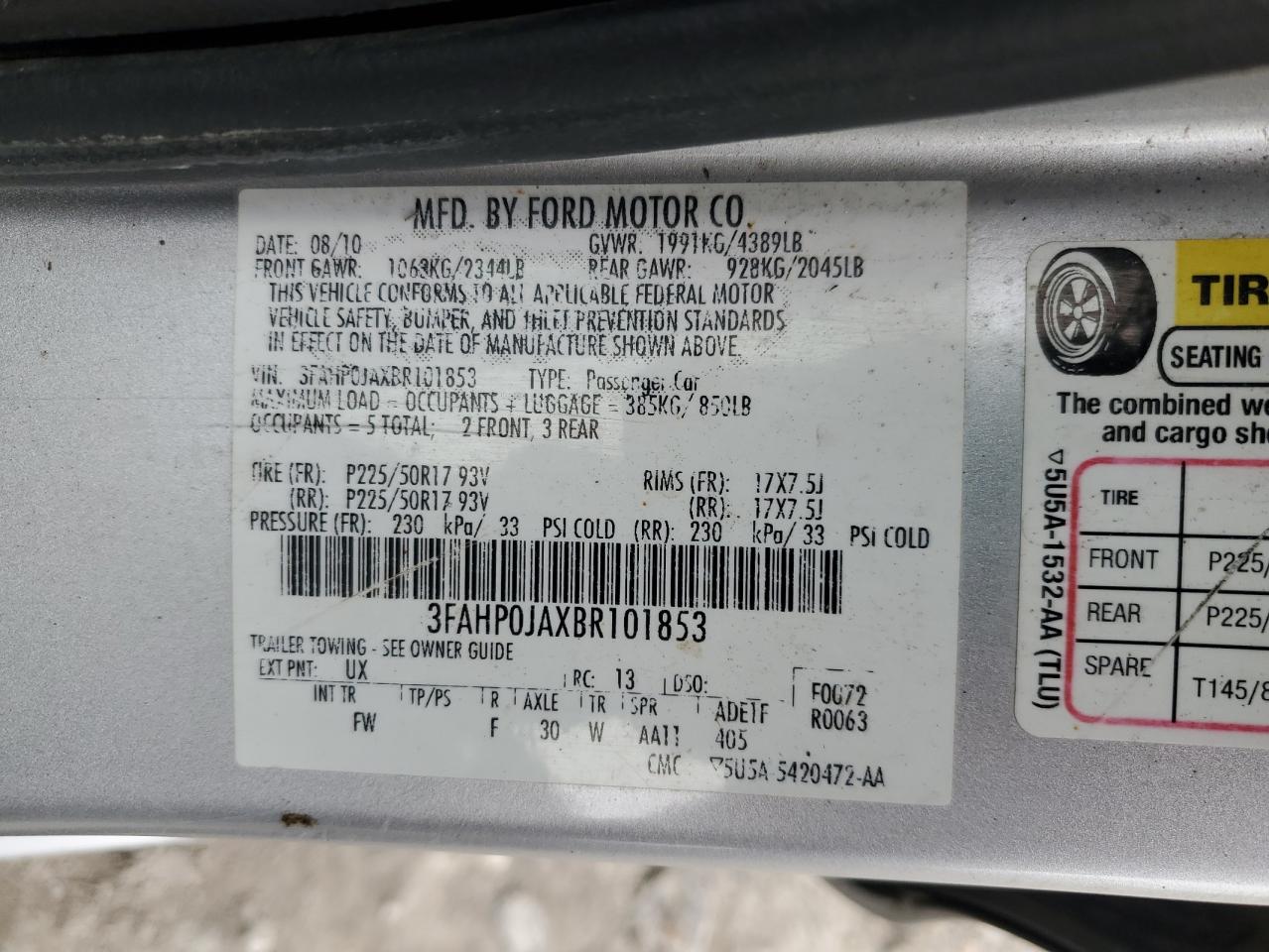 2011 Ford Fusion Sel VIN: 3FAHP0JAXBR101853 Lot: 91329535