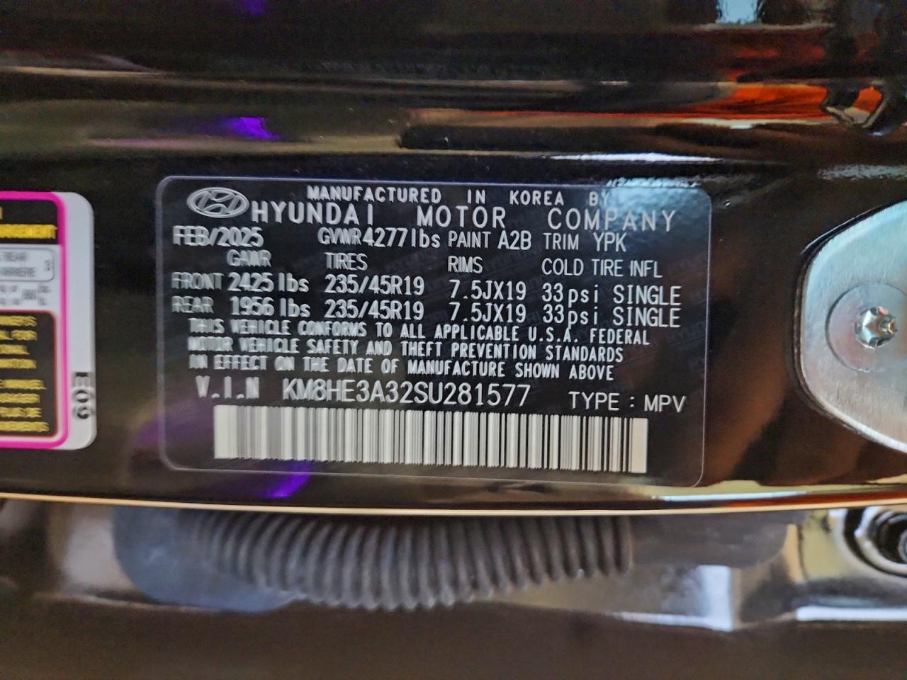 2025 Hyundai Kona Limited VIN: KM8HE3A32SU281577 Lot: 93711215