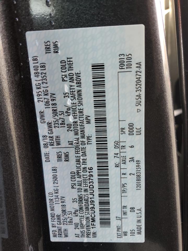 2018 Ford Escape Titanium VIN: 1FMCU9J91JUD37916 Lot: 92149405