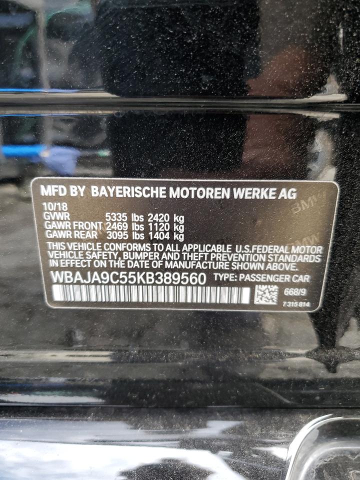 2019 BMW 530E VIN: WBAJA9C55KB389560 Lot: 92275955