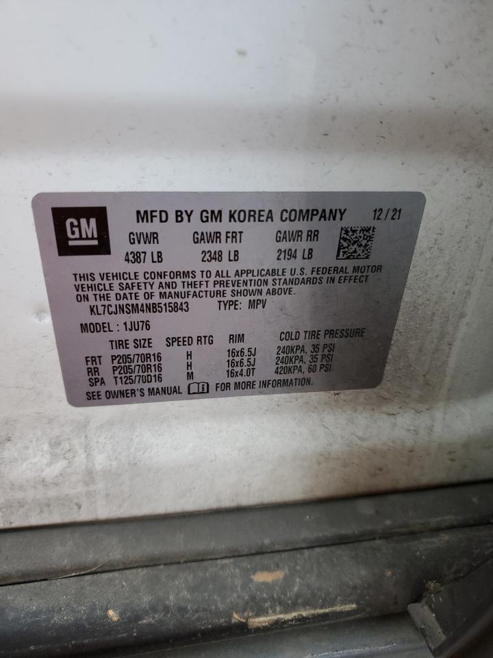 2022 Chevrolet Trax Ls VIN: KL7CJNSM4NB515843 Lot: 92106765