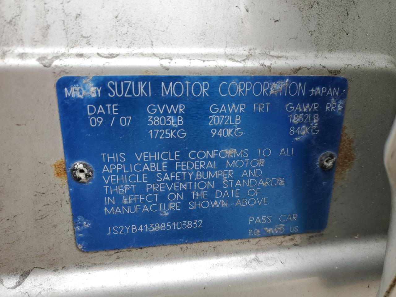 2008 Suzuki Sx4 Base VIN: JS2YB413885103832 Lot: 91810315