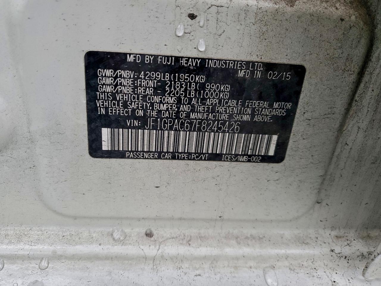 2015 Subaru Impreza Premium VIN: JF1GPAC67F8245426 Lot: 93703365