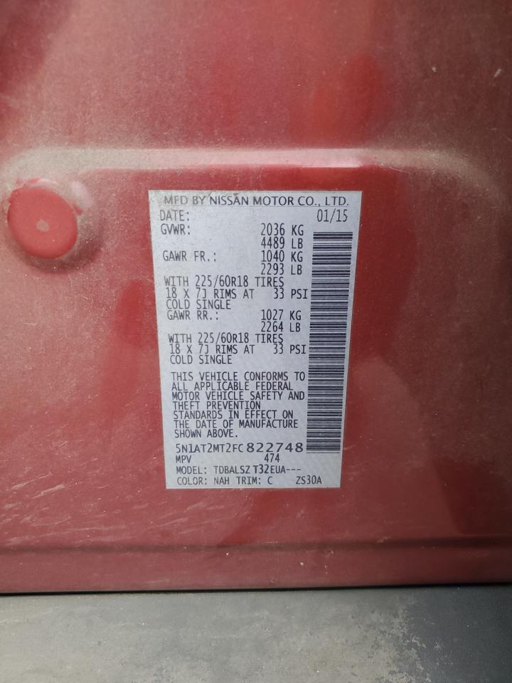 2015 Nissan Rogue S VIN: 5N1AT2MT2FC822748 Lot: 93451635