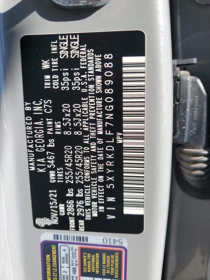 2022 Kia Sorento Sx VIN: 5XYRKDLF7NG089088 Lot: 91010375