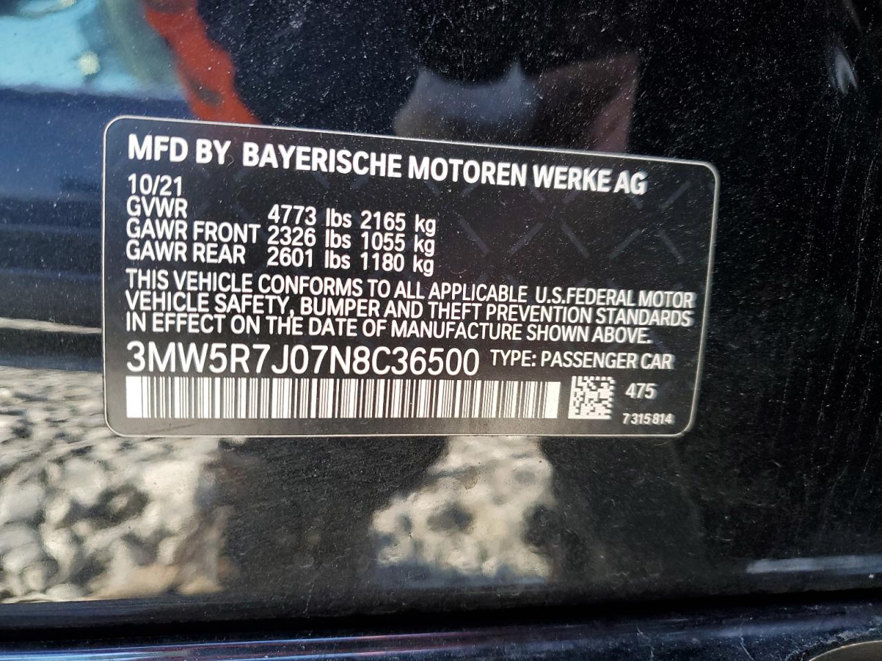 2022 BMW 330Xi VIN: 3MW5R7J07N8C36500 Lot: 91713915