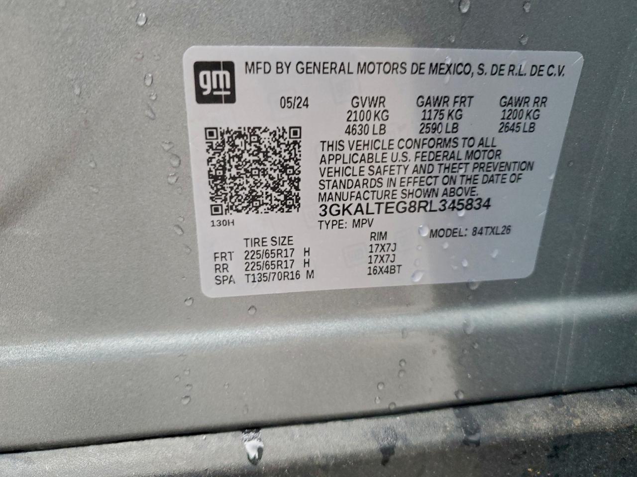 2024 GMC Terrain Sle VIN: 3GKALTEG8RL345834 Lot: 94062985