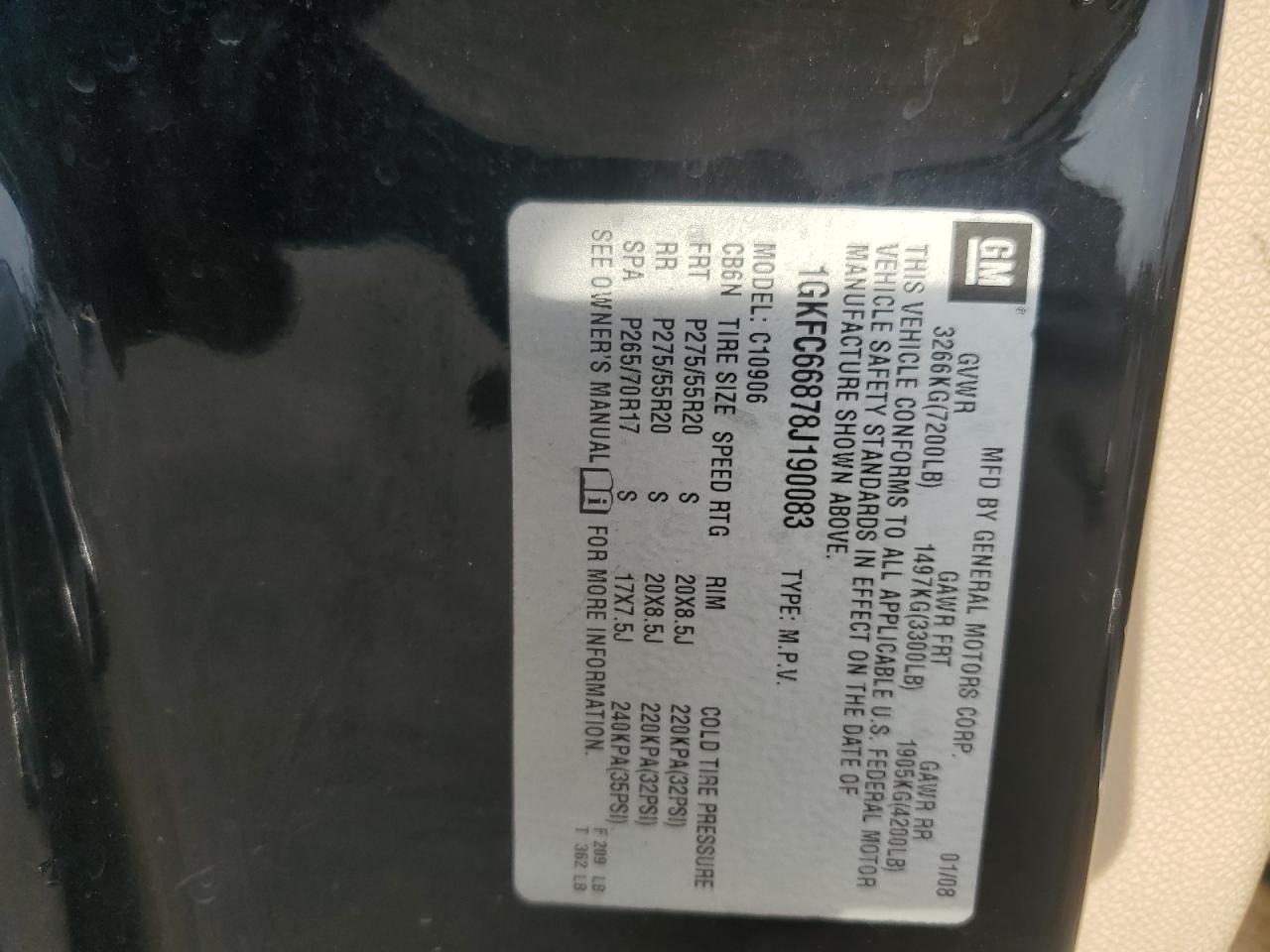2008 GMC Yukon Xl Denali VIN: 1GKFC66878J190083 Lot: 93593635