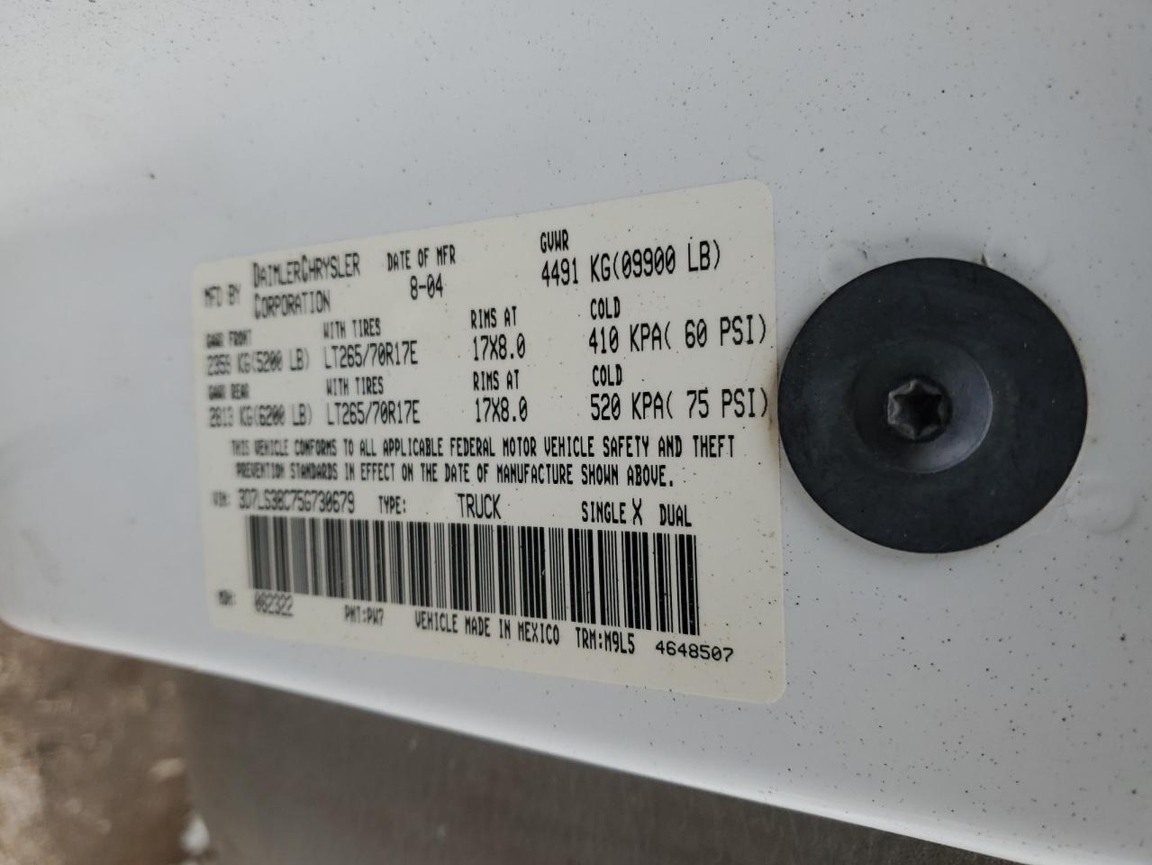 2005 Dodge Ram 3500 St VIN: 3D7LS38C75G730679 Lot: 92389295