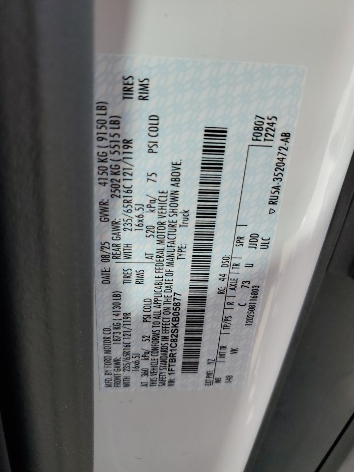 2025 Ford Transit T-250 VIN: 1FTBR1C82SKB05877 Lot: 93651535