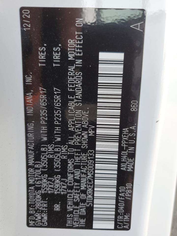 2021 Toyota Sienna Le VIN: 5TDKRKEC7MS009133 Lot: 91698885