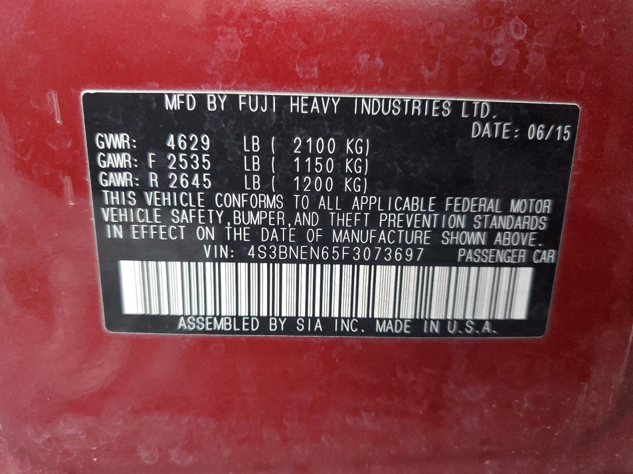 2015 Subaru Legacy 3.6R Limited VIN: 4S3BNEN65F3073697 Lot: 90864335