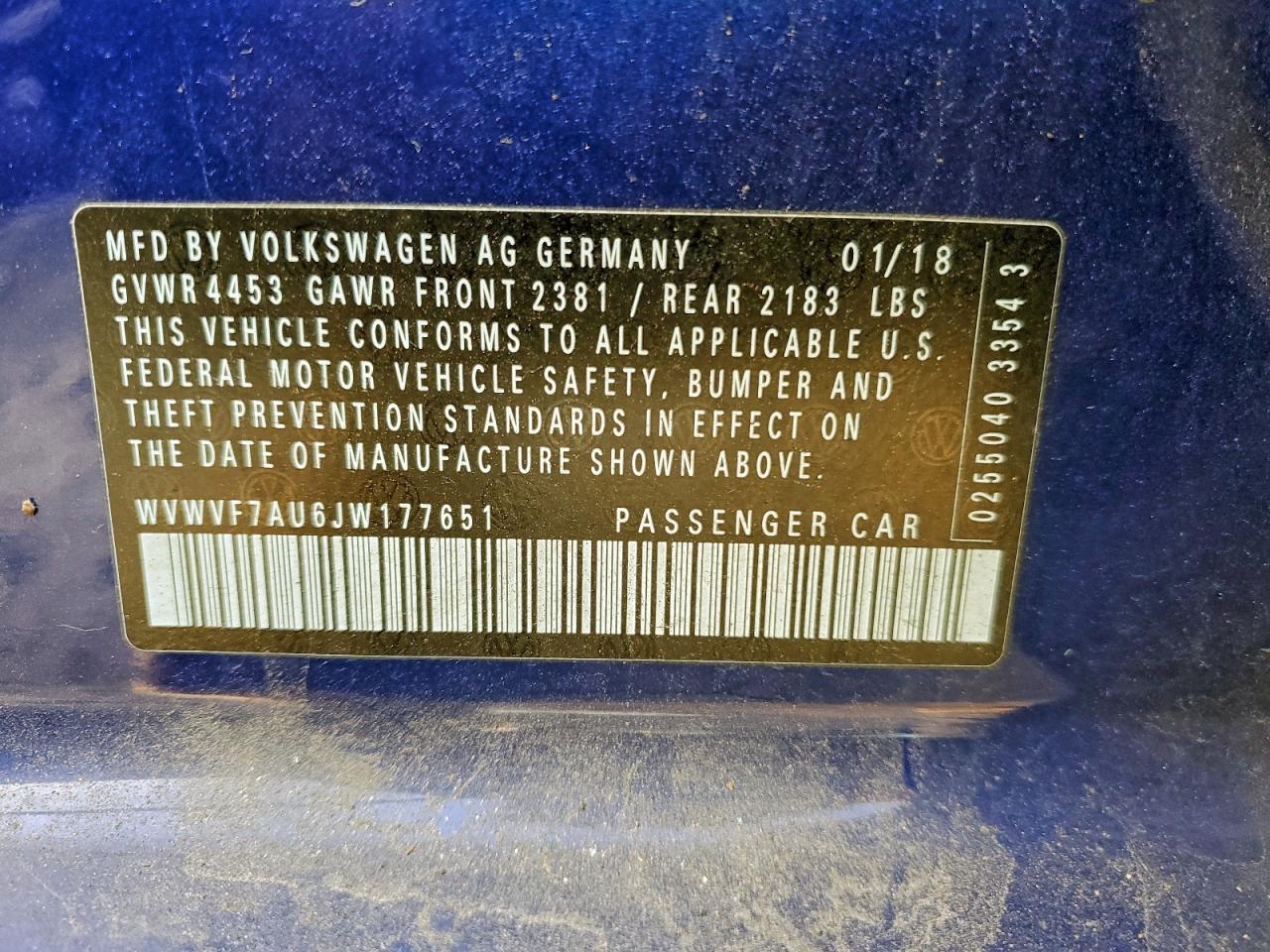 2018 Volkswagen Golf R VIN: WVWVF7AU6JW177651 Lot: 93943875