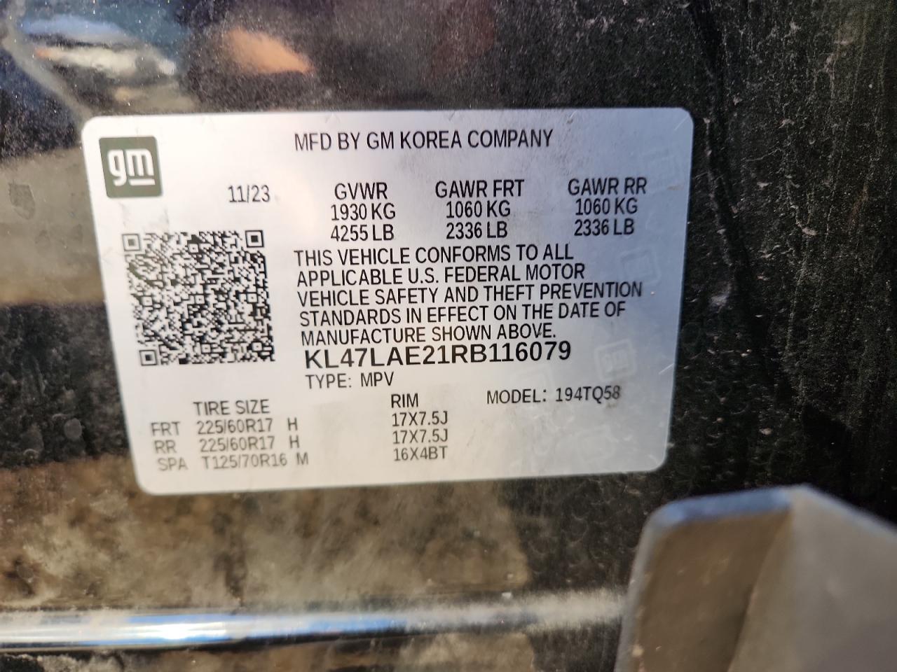 2024 Buick Envista Preferred VIN: KL47LAE21RB116079 Lot: 91499015