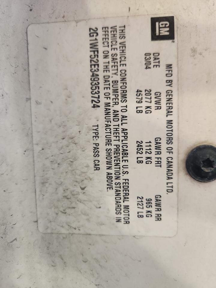 2004 Chevrolet Impala VIN: 2G1WF52E349353724 Lot: 92214345