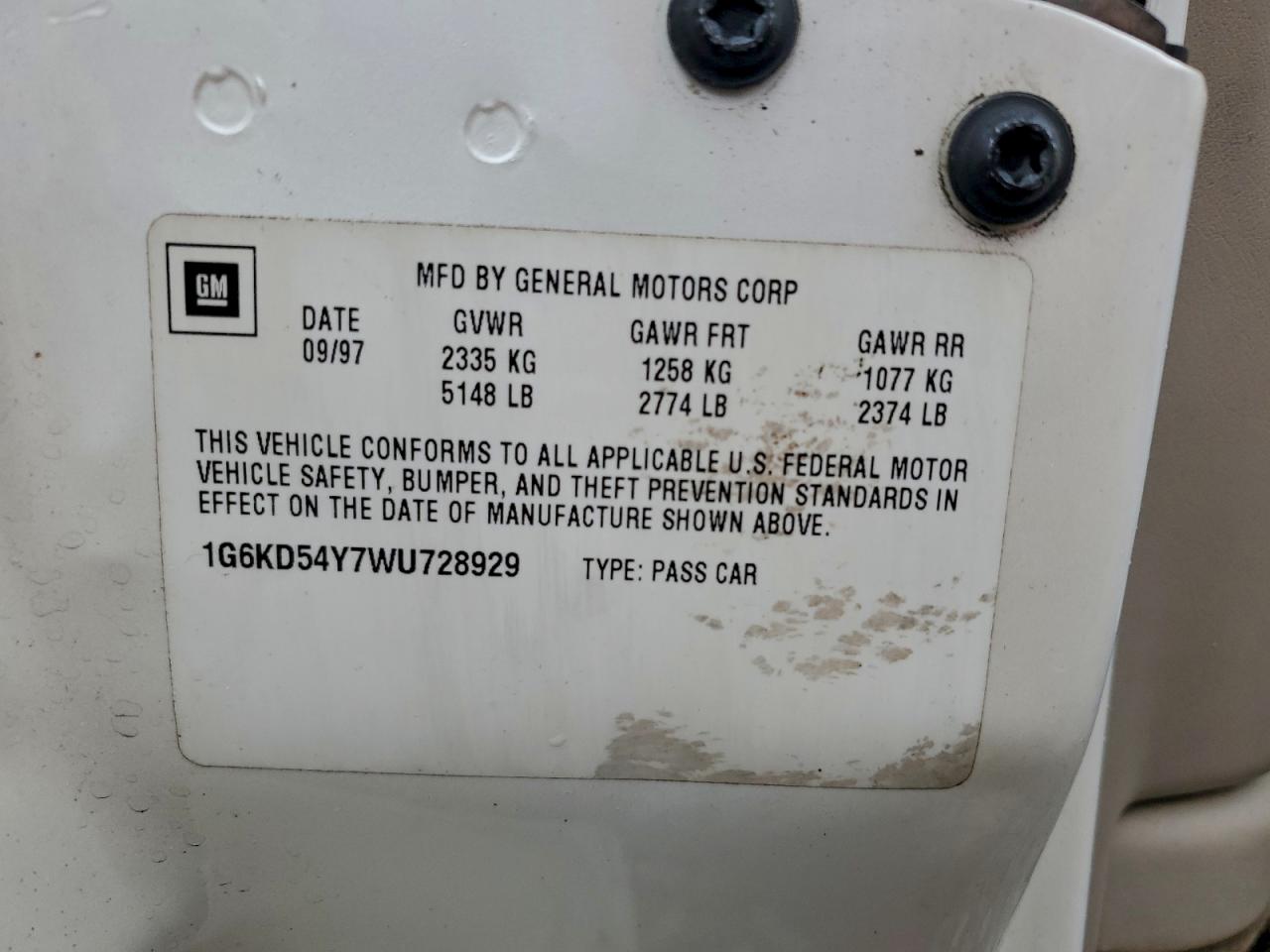 1998 Cadillac Deville VIN: 1G6KD54Y7WU728929 Lot: 94341105