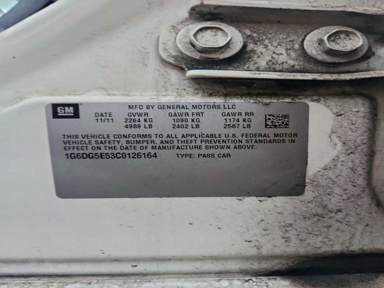 2012 Cadillac Cts Luxury Collection VIN: 1G6DG5E53C0126164 Lot: 93615225