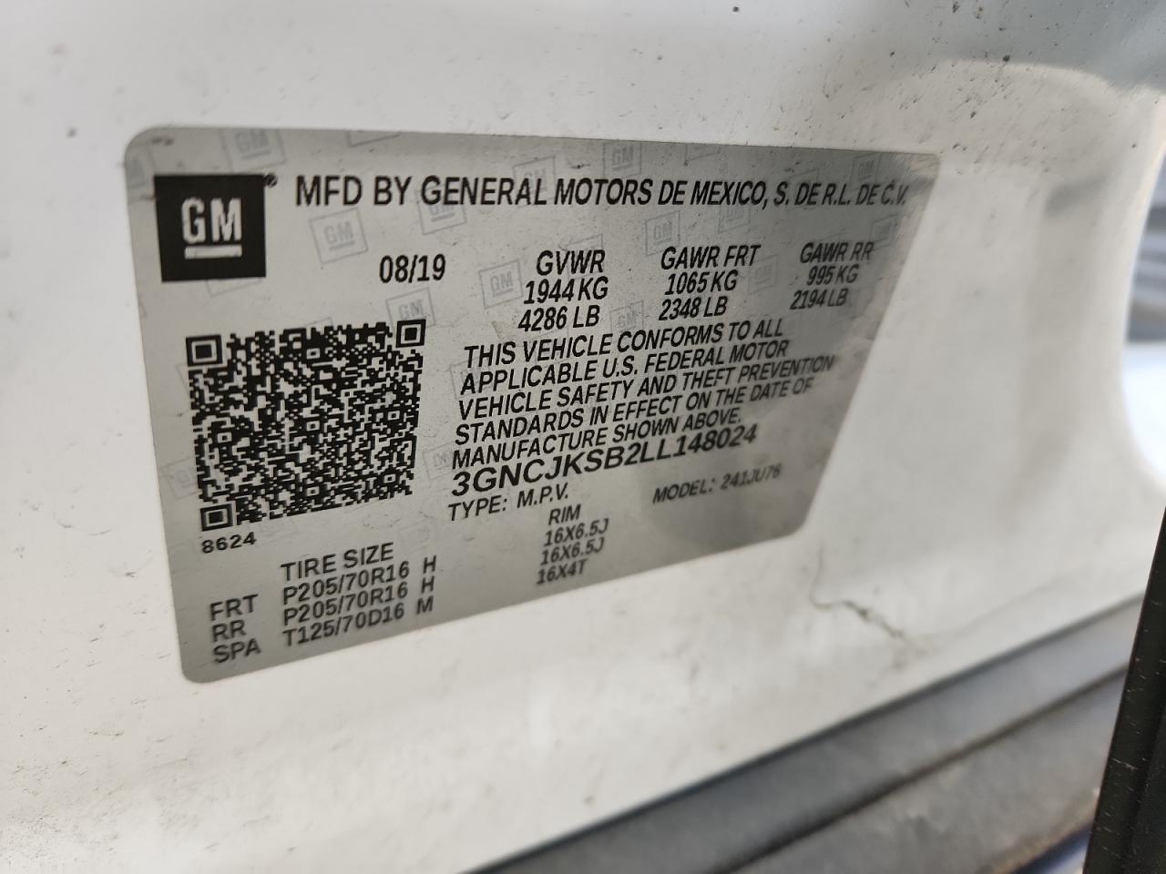 2020 Chevrolet Trax Ls VIN: 3GNCJKSB2LL148024 Lot: 92734475