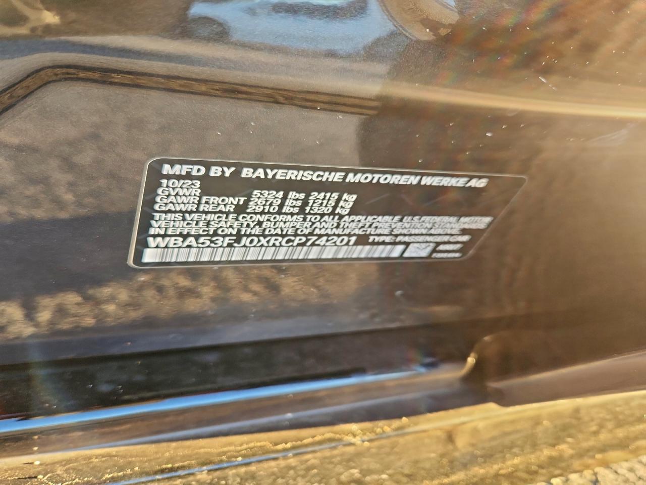 2024 BMW 530 Xi VIN: WBA53FJ0XRCP74201 Lot: 94269215