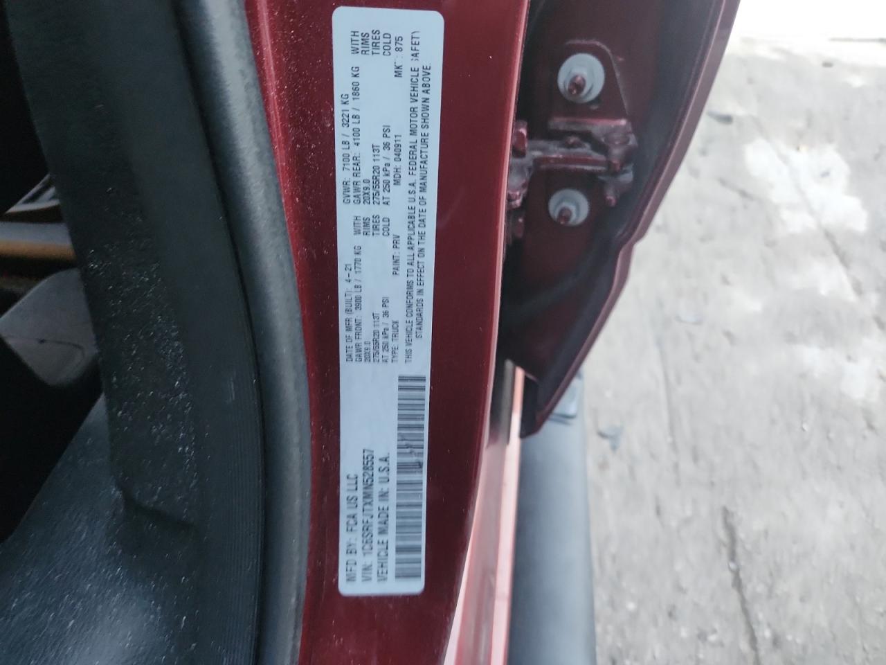 2021 Ram 1500 Laramie VIN: 1C6SRFJTXMN528557 Lot: 92493745