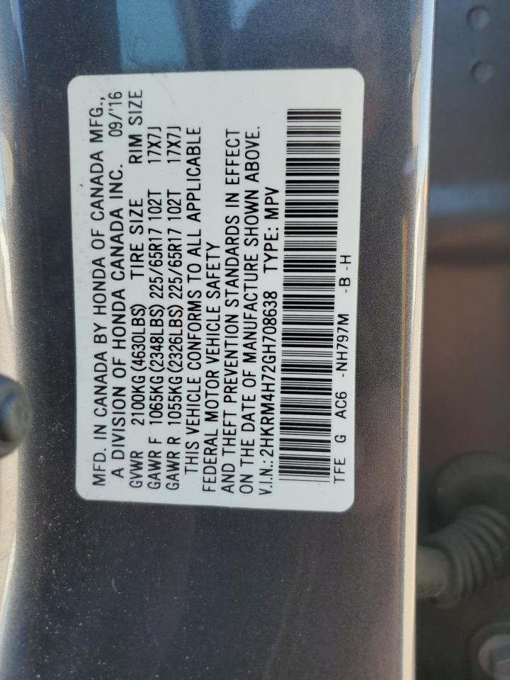 2016 Honda Cr-V Exl VIN: 2HKRM4H72GH708638 Lot: 91429675