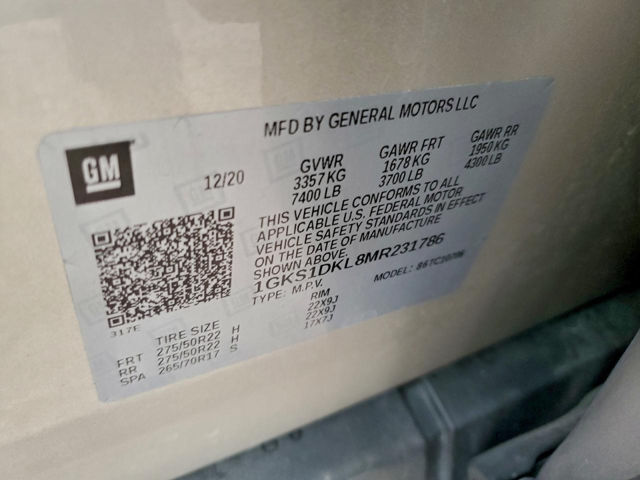 2021 GMC Yukon Denali VIN: 1GKS1DKL8MR231786 Lot: 94337385