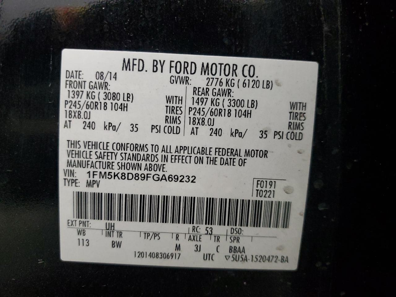 2015 Ford Explorer Xlt VIN: 1FM5K8D89FGA69232 Lot: 91458915