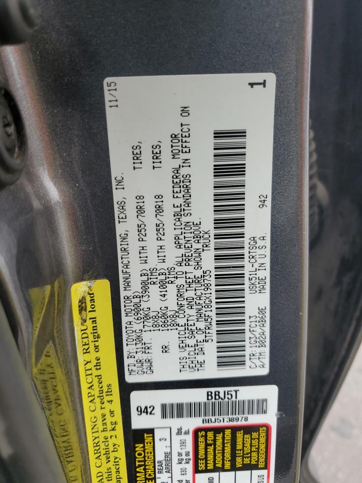 2016 Toyota Tundra Double Cab Sr VIN: 5TFRW5F18GX198735 Lot: 93528865