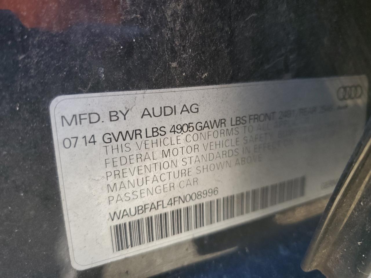 2015 Audi A4 Premium VIN: WAUBFAFL4FN008996 Lot: 92830645